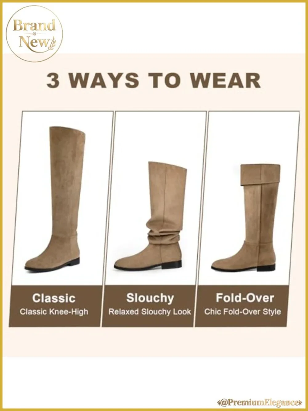 HEIFIN Suede 3-Way Wear Knee High Boots Convertible Fold Over Slouchy Comfort